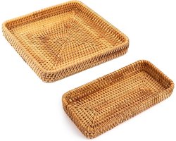Rotan Dienbladen Set - Geweven Manden - Ontbijt Serveren - Handgemaakt Natuurlijk Materiaal - 2 Stuks 21 cm - Geel