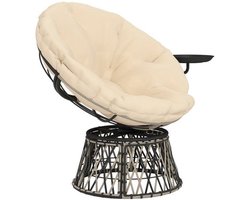 Rotan Draaifauteuil – Rotan Stoel – Lounge Stoel – Tuinstoel – Balkonstoel – Beige Kleur – 360° Draaibaar – Duurzaam Rotan Met Comfortabel Kussen