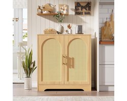Rotan dressoir - buffetkast met 2 deuren - moderne opbergkast voor woonkamer, keuken en hal - Houttint 76x40x80 cm