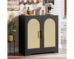 Rotan dressoir - buffetkast met 2 deuren - moderne opbergkast voor woonkamer, keuken en hal - Zwart 76x40x80 cm