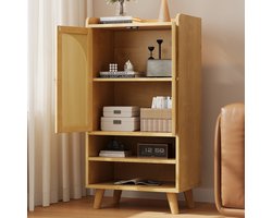 Rotan dressoir met 2 rotan deuren en 2 open vakken - opbergkast - grote opbergruimte - hoge houten kast