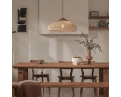 Rotan Hanglamp - 40 x 19 x 120 cm – Beige Kroonluchter – Rieten Plafondlamp – Handgeweven Boho Lamp – Voor Eetkamer, Keuken & Woonkamer