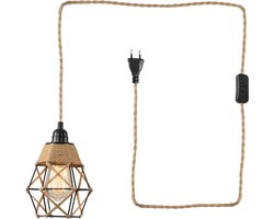 Rotan hanglamp met stekker en 45 m kabel vintage lampenkap-henneptouw-E27 houder kit-keuken-balkon gangpad zeegras lampenkap