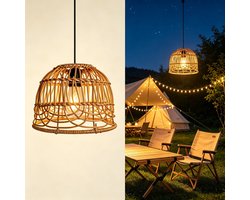 Rotan Hanglamp op Batterij – Warm Licht E27 – Afstandsbediening – Werkt op 4 AA-batterijen (niet meegeleverd) – Voor Tuin & Camping