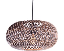 Rotan hanglamp Stripes | 1 lichts | zwart / naturel | rotan / metaal | Ø 40 cm | in hoogte verstelbaar tot 140 cm | eetkamer / eettafel / woonkamer lamp | modern / landelijk design
