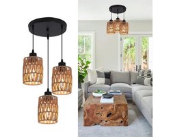 Rotan Hanglamp - Verstelbare Kroonluchter met 3 Lichten voor Eetkamer en Slaapkamer