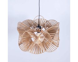 Rotan hanglamp Wave | 1 lichts | bruin / naturel | hout | Ø 40 cm | in hoogte verstelbaar tot 140 cm | eetkamer / woonkamer lamp | modern / sfeervol design