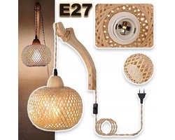 Rotan Houten Wandlamp - E27 Fitting Kap Van 20x15 cm Natuurlijke Houtnerf - Geschikt Voor Dimbare Lampen Eenvoudig Te Installeren - Voor Woonkamer Keuken En Trappenhuis - Geel