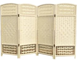 Rotan Kamerscherm - Vrijstaand Scherm - Ruimte Verdelen - Natuurlijk Geweven - 4-paneel 60x30cm - Wit