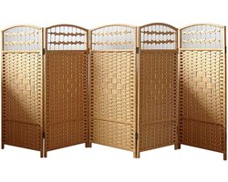 Rotan Kamerverdeler - Vouwbaar Scherm - Ruimte Afscheiden - Hollow Top Ontwerp - 5 Panelen 40x100cm - Geel