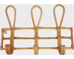 Rotan kapstokje | Rotan wandrekje | Kapstok hout |Kapstokje met 3 haken| Wandrekje boho stijl |Rotan rekje babykamer