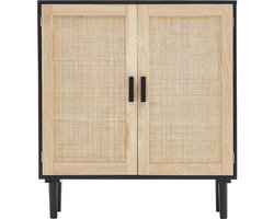 Rotan Kast - met 2 Magnetische deuren en Verstelbare Planken, Ideaal Buffet voor Gangen, entrees, Woonkamers en Keukens, Stijlvolle Opbergoplossing, Zwart