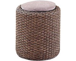 Rotan Krukje - Voetenbankje Zitje - Ontspannen Zitten - Handgeweven Natuurlijk - 40x45cm - Zeegras Bruin