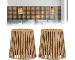 Rotan lampenkappen - Boho hanglampen - Sfeervol verlichten - Handgevlochten design - 2 stuks 14 cm - Natuurlijk hout