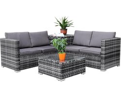 Rotan loungeset voor tuin en balkon - 4-5 zitplaatsen met opbergdoos