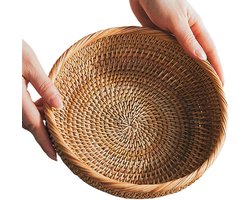 Rotan mand - Gevlochten schaal - Decoratief opbergen - Handgevlochten ontwerp - 21 cm breed - Natuurlijk