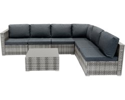 Rotan Modulaire Tuinmeubelen 7 Stuk Grijs Loungeset met Kussens Salontafel