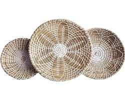 Rotan Muur Mand - Zeegras Decoratie - Wanddecoratie - Handgemaakt Uniek - 3 Stuks - Natuurlijk
