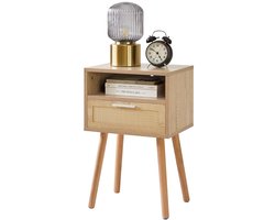 Rotan nachtkastje - Boho stijl - Hout en rotan - 1 stuk
