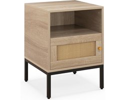 Rotan Nachtkastje met Open Plank en Kast, Bijzettafel, Salontafel, Boho Stijl Nachtkastje voor Slaapkamer, Woonkamer, 40 x 40 x 57 cm (Natuur)