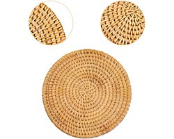Rotan Onderzetter - Placemat Theepot - Tafel Beschermen - Handgeweven Uniek - Diameter 13cm - Natuurlijk