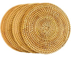 Rotan onderzetters‑rond‑20cm 3 stuks | Warmtebestendige tafelonderzetters, handgeweven voor potten en pannen