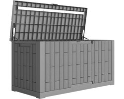 Rotan Opbergbox met Deksel - Afsluitbaar - Tuinkussenbox - Kussenbox 379L - Tuinbox 122,5 x 56 x 62 cm - Weersbestendig - Waterdicht - Opbergruimte - UV-bestendig - Voor Buiten in de Tuin - Grijs