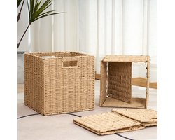 Rotan Opbergdoos 33x33x33 cm – Opvouwbare Decoratieve Mand – Stevige Rieten Opbergbox – 35L – Natuurlijk – Voor Woonkamer, Slaapkamer & Kast