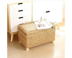 Rotan Opbergkruk - Rieten Kruk Bankje - Woonkamer Organiseren - Handgeweven Zeegras - 50x30x30cm - Natuurlijk