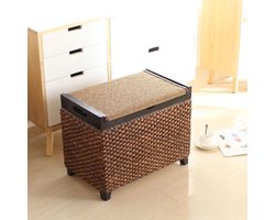 Rotan Opbergkruk - Rieten Poef - Woonkamer Organiseren - Handgeweven Uniek - 50x30x30 cm - Natuurlijk
