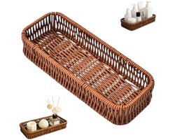 Rotan opbergmand - kunstrotan bak - vlechtmand - bruin - badkamer opbergbak - Rechthoekige opbergdoos van rotan - Kunstrotan Opbergmand Rechthoekig - Duurzame Vlechtmand van Kunstrotan - Langwerpige Rotanlook Opbergbak