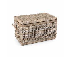 Rotan Opbergmand Met Deksel Grey - Jute Handvatten - 55x37xH35 cm - Rieten Mand - Rechthoek
