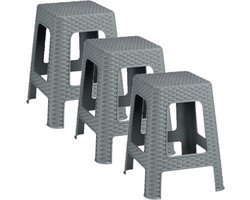 Rotan opstapje/krukje - 3x stuks - lichtgrijs - 36 x 36 x 45 cm - Keuken - badkamer - slaapkamer opstapje