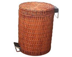 Rotan Pedaalemmer - Afvalbak Deksel - Keuken Afvalbeheer - Contactloze Voetbediening - Uitneembare Binnenemmer - Natuurlijk