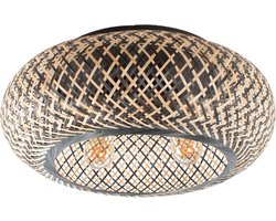 Rotan plafondlamp | 4 lichts | Ø 50cm | naturel / zwart | hout / metaal | woonkamer / eettafel lamp | modern / landelijk design