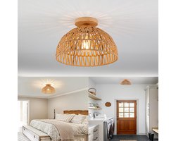 Rotan Plafondlamp, Boho-Lamp, Handgeweven Kroonluchter, Hanglampenkap Van Gevlochten Natuurmateriaal.