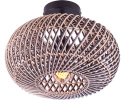 Rotan plafondlamp Stripes | 1 lichts | zwart / naturel | rotan / metaal | Ø 30cm | eetkamer / eettafel / woonkamer lamp | modern / landelijk design