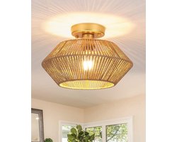 Rotan Plafondverlichting - Boho Stijl - Woonkamer en Slaapkamer - Gouden Kroonluchter - Bamboe Plafondlamp