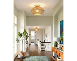 Rotan Plafondverlichting - Boho Stijl - Woonkamer en Slaapkamer - Gouden Kroonluchter - Bamboe Plafondlamp