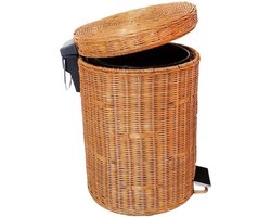 Rotan Prullenbak - Afvalbak met Deksel - Afval Scheiden - Slow Down Silent Pedaal - 5 Liter - Geel