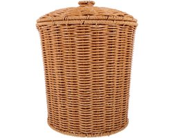 Rotan Prullenbak Met Deksel – Ronde Wicker Afvalbak Voor Keuken Badkamer Slaapkamer Of Woonkamer – Draagbare En Hygiënische Opbergoplossing – Kunststof Binnenemmer – Lichtgewicht Design