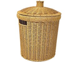 Rotan Prullenbak - Rieten Afvalbak - Netheid Creëren - Met Deksel Handvat - 24x32 cm - Khaki