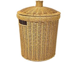 Rotan Prullenbak - Rieten Vuilnisbak - Afval Opbergen - Met Deksel Handvat - 32 cm Hoog - Khaki
