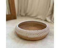 Rotan / Rieten schaal 30 cm bruin wit - decoratieschaal- serveerschaal - broodmand