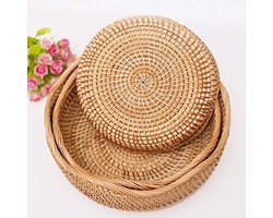 Rotan ronde fruitmanden, rieten opbergschalen, natuurlijke geweven serveermand kommen, decoratieve manden voor het organiseren van de keuken, set van 3