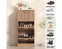 Rotan schoenenkast - Perfect voor smalle doorgangen - 3 schuine deuren - Handgrepen in houtstijl - Ademende panelen，voor entrees/gangen/slaapkamers