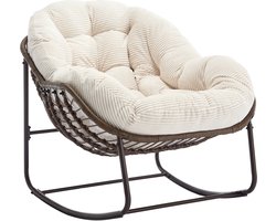 Rotan Schommelstoel - Ei Stoel - Tuin Relaxstoel - Oversized - Handgeweven - Staal - Weerbestendig - Kussen - Tuin - 78x106x90cm - 1 Stuk - Wit