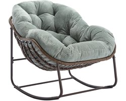 Rotan schommelstoel voor buiten, gestoffeerde schommelstoel met rugleuning voor entree, woonkamer, terras, tuin