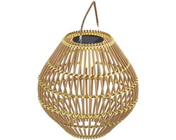 Rotan Solar Lamp - Solar Lantaarn - Tuinlamp op Zonne-energie - Waterdicht - Lichtsensor - Trommelvormig - Buiten - 31x31x32cm - 1 Stuk - Geel