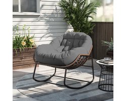 Rotan Stoel – Schommelstoel – Loungestoel – Tuinstoel – Fauteuil – Oversized Design – Waterafstotende Polyester Zitting – 105x90x80 cm – Grijs